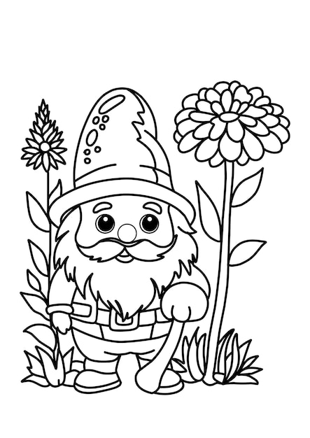 Dibujo para colorear con gnomos otoñales.