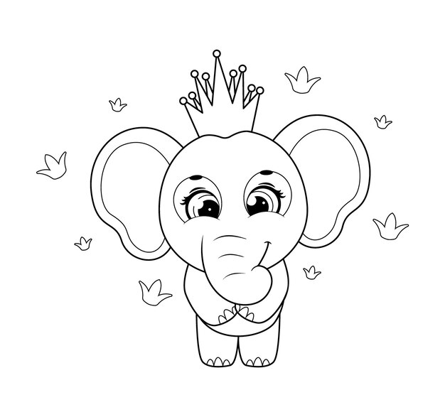 Dibujo para colorear Linda y gentil princesa elefante con corona