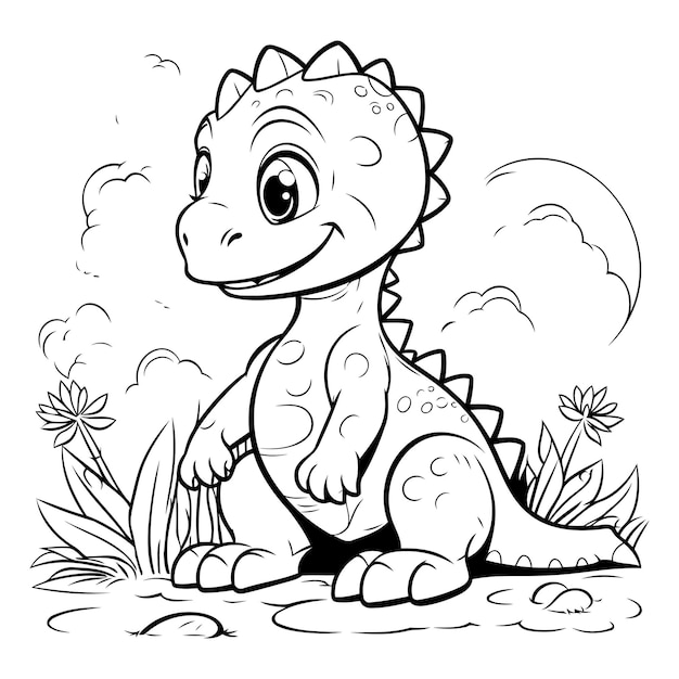 Vector dibujo para colorear de un lindo libro para colorear dinosaurios