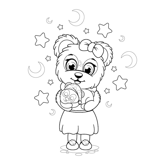 Dibujo para colorear lindo oso de peluche de dibujos animados con un panda de peluche