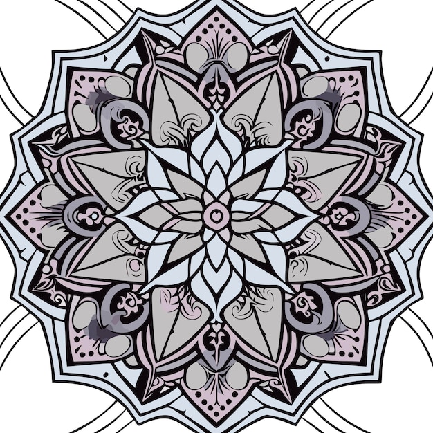 Dibujo para colorear mandala líneas florales blanco y negro