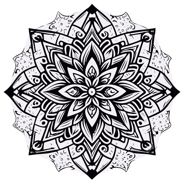 Dibujo para colorear mandala líneas florales blanco y negro