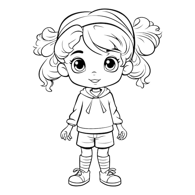 Vector dibujo para colorear de una niña de dibujos animados