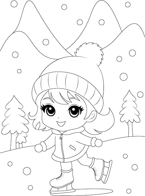 Dibujo para colorear un niño patinando sobre hielo dibujo para colorear de navidad