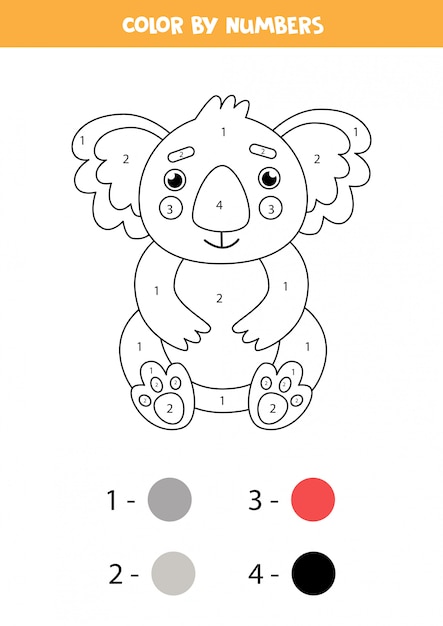 Dibujo para colorear por números para niños. cute dibujos animados koala. |  Vector Premium