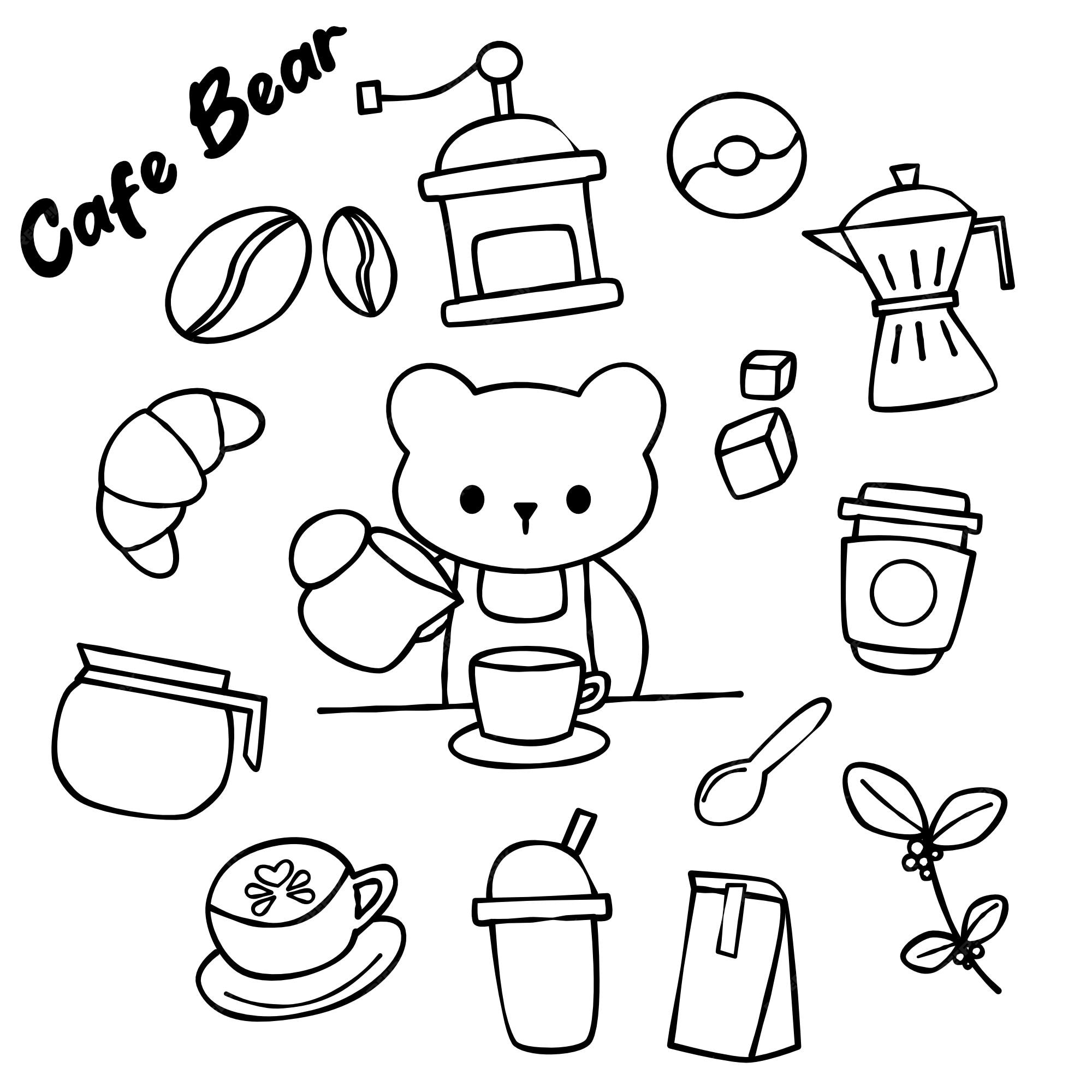 Dibujo para colorear de oso cafetero | Vector Premium