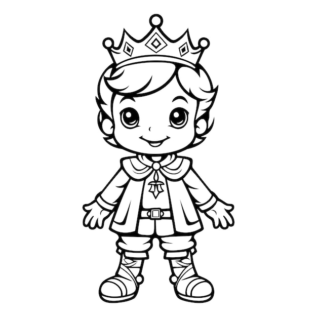 Vector dibujo para colorear del príncipe de dibujos animados con corona