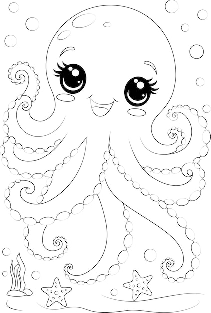 Dibujo para colorear un pulpo bajo el mar.