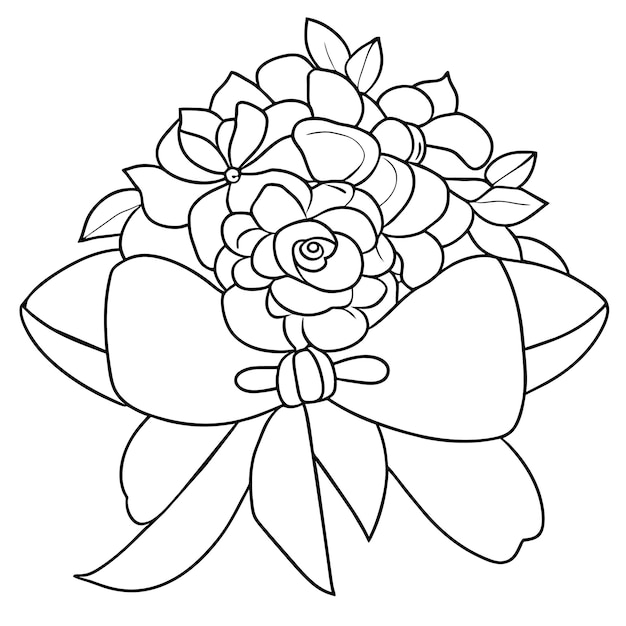 Dibujo para colorear de un ramo de flores con un lazo