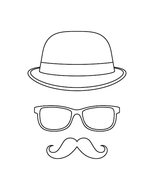 Dibujo para colorear con sombrero de bigote y gafas para niños