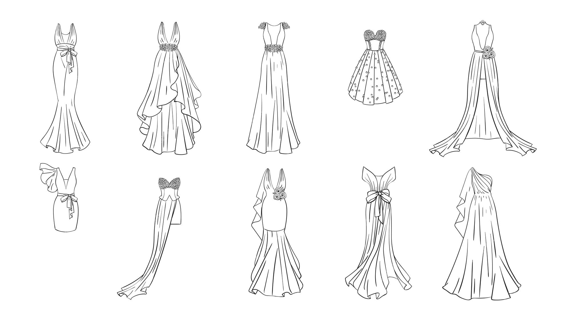 Dibujo para colorear vestidos modernos y clásicos | Vector Premium Dibujo para colorear vestidos modernos y clásicos | Vector Premium