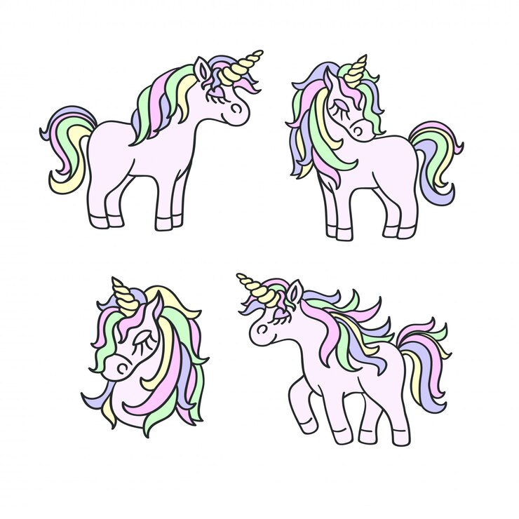 Vector dibujo de colores pastel de unicornio en blanco