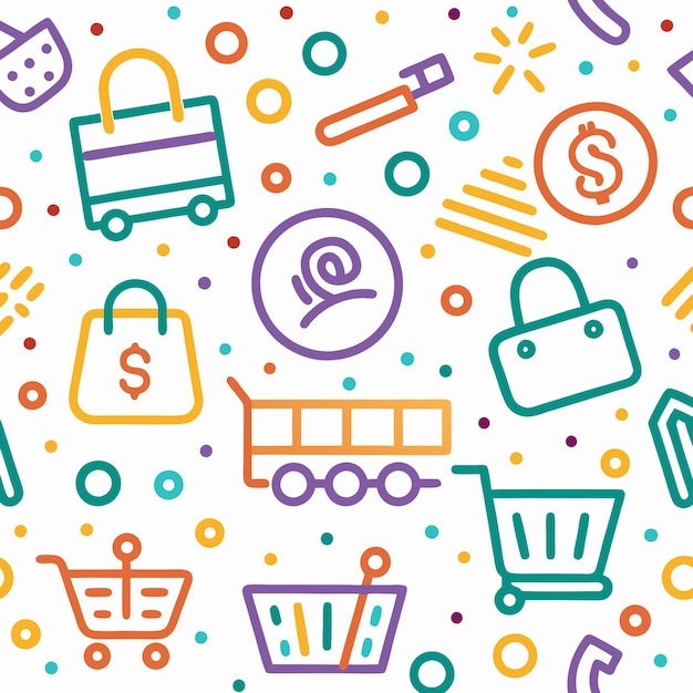 Un dibujo colorido de compras en línea.