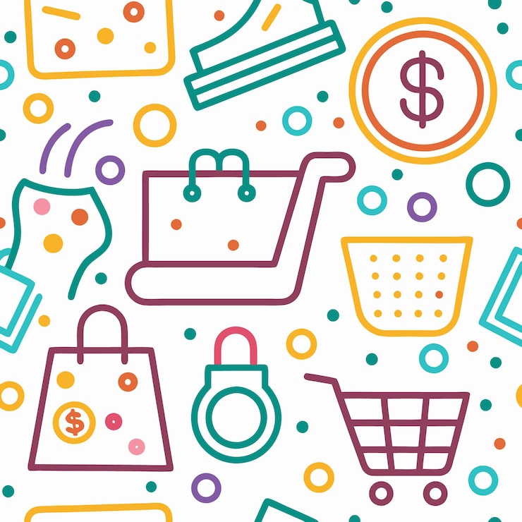 Vector un dibujo colorido de compras en línea.