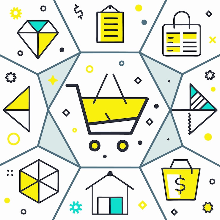 Vector un dibujo colorido de compras en línea.