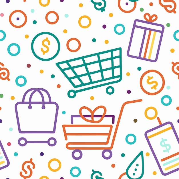 Un dibujo colorido de compras en línea.