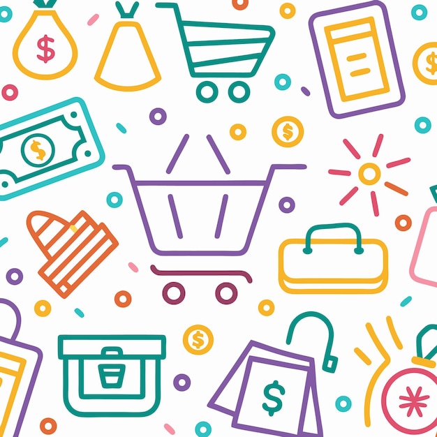 Un dibujo colorido de compras en línea.