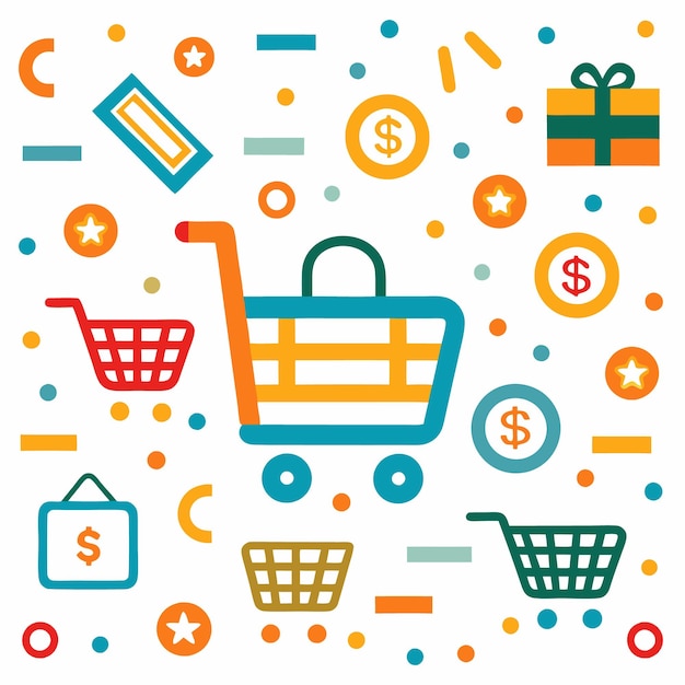 Un dibujo colorido de compras en línea.