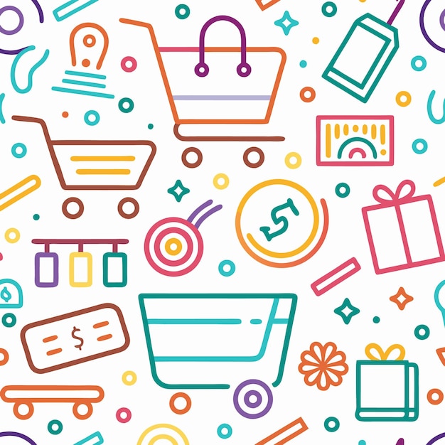 Un dibujo colorido de compras en línea.