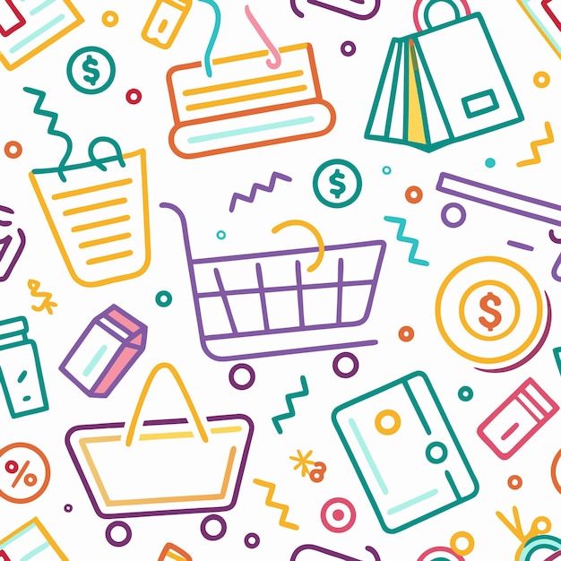 Un dibujo colorido de compras en línea.