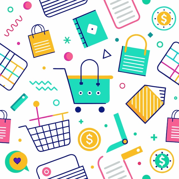 Un dibujo colorido de compras en línea.