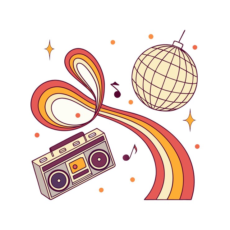 Vector un dibujo colorido de una estación de radio y un arco iris