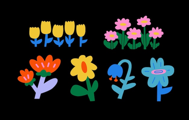 un dibujo colorido de flores con una estrella azul en la parte inferior