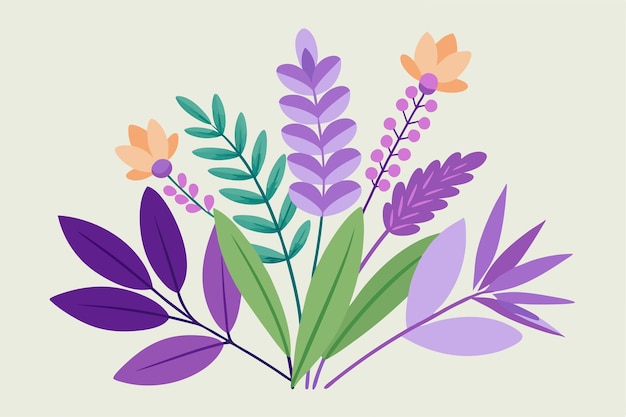 un dibujo colorido de una planta con hojas púrpuras y verdes