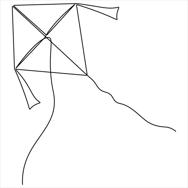 Dibujo de cometa en una línea continua ilustración vectorial de boceto aislado