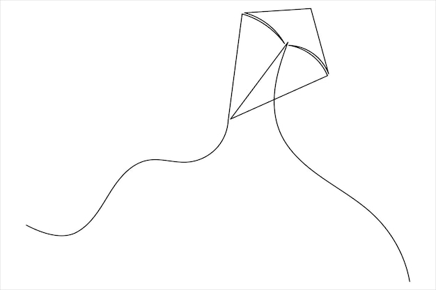Dibujo de cometa de una línea ilustración vectorial de contorno simple minimalista