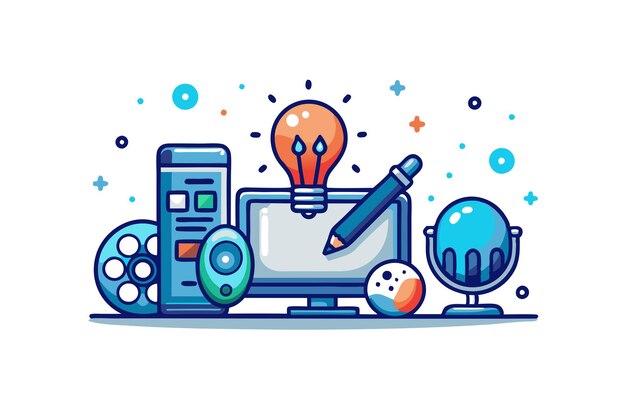 un dibujo de una computadora con un lápiz y una pluma