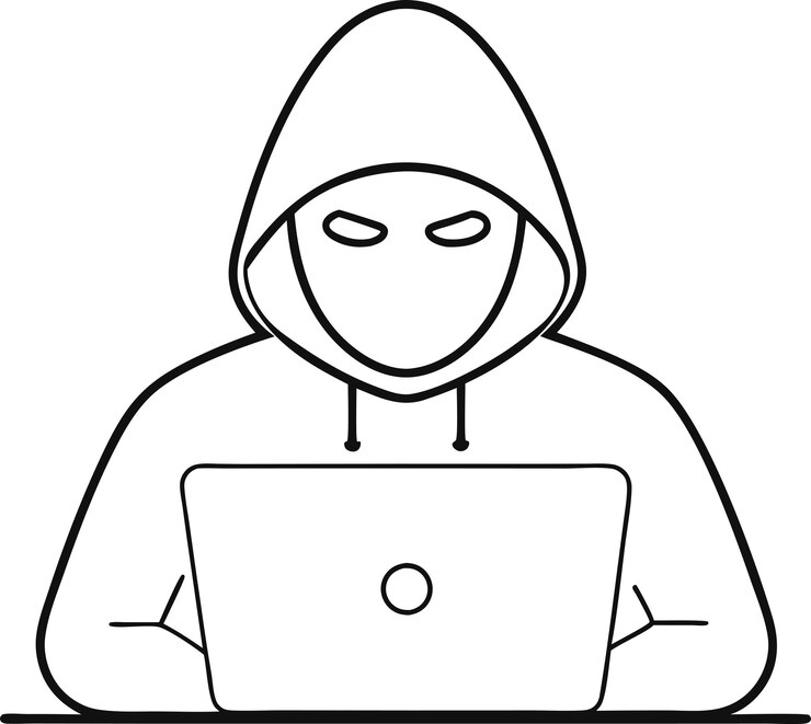 Vector dibujo por computadora de una sola línea del estereotipo de un hacker informático en una ilustración vectorial de arte de líneas