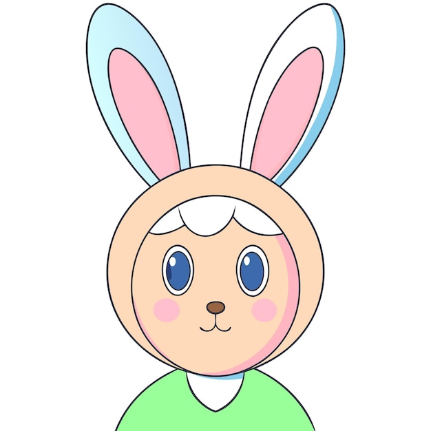 un dibujo de un conejo con una camisa verde y un conejo rosa en él