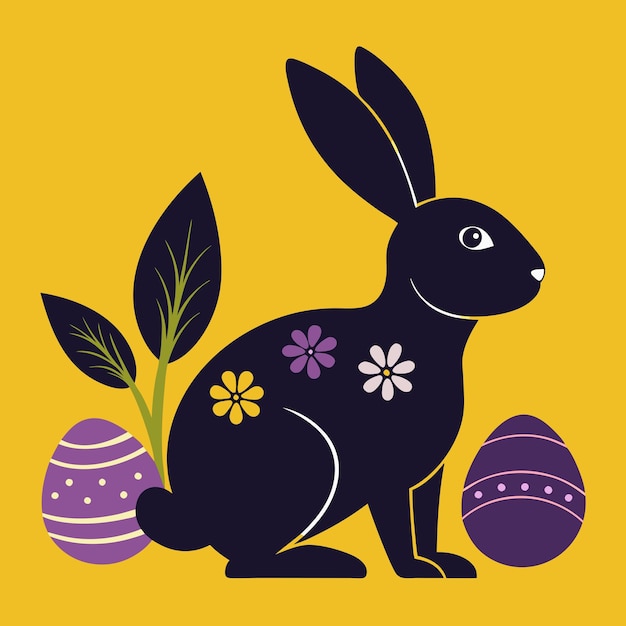 un dibujo de un conejo con flores y un conejo en él