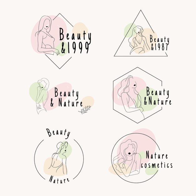 Dibujo de conjunto de logotipos. Belleza de mujer.