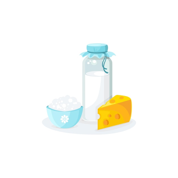 Vector dibujo de un conjunto de productos lácteos.