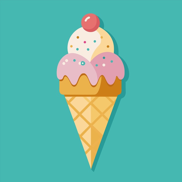 un dibujo de un cono de helado con una cereza en la parte superior