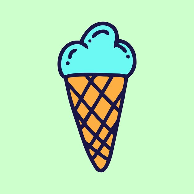 un dibujo de un cono de helado con una nube azul en él