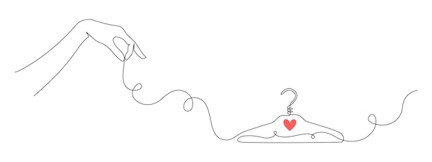 Un dibujo continuo de colgante a mano símbolo conceptual para servicio de limpieza en seco y lavandería en estilo lineal simple trucado editable para elegancia banner web ilustración vectorial de doodle