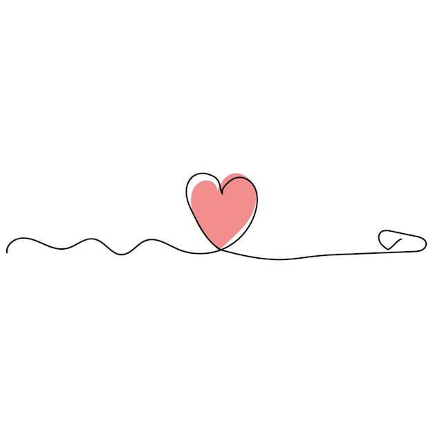 Un dibujo continuo de un contorno de signo de amor en forma de corazón