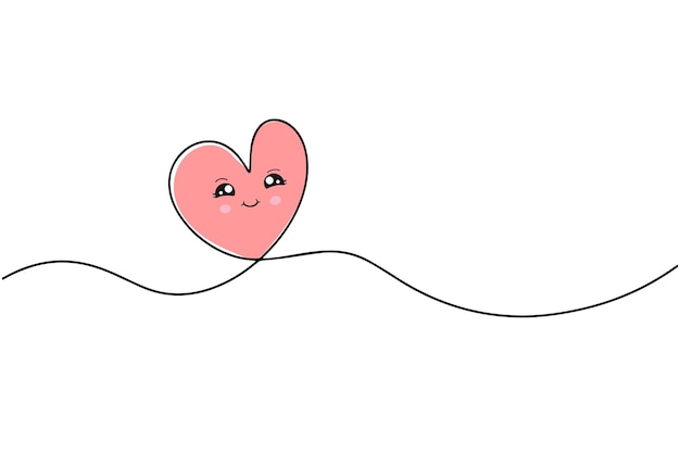 Dibujo continuo de un corazón Corazón en estilo kawaii Ilustración minimalista de moda