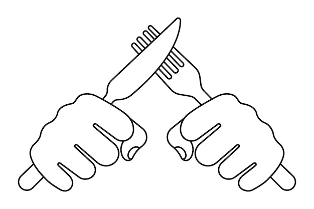 Dibujo continuo de cuchillo y tenedor de una línea con fondo blanco y negro