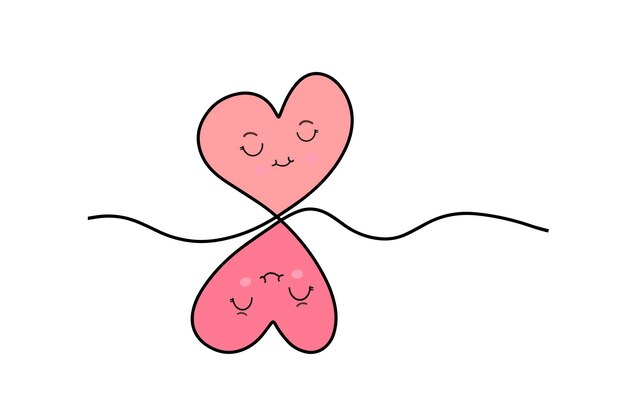 Dibujo continuo de dos corazones Un par de corazones Ilustración minimalista de moda