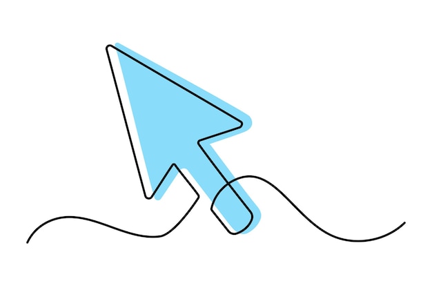 Dibujo continuo de la flecha del cursor Icono de una línea de la flecha del cursor Fondo de dibujo de una línea.