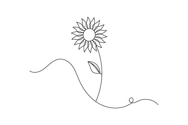 Dibujo continuo de girasol de una línea y icono vectorial de contorno aislado de estilo minimalista
