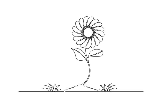 Dibujo continuo de girasol de una línea y icono vectorial de contorno aislado de estilo minimalista