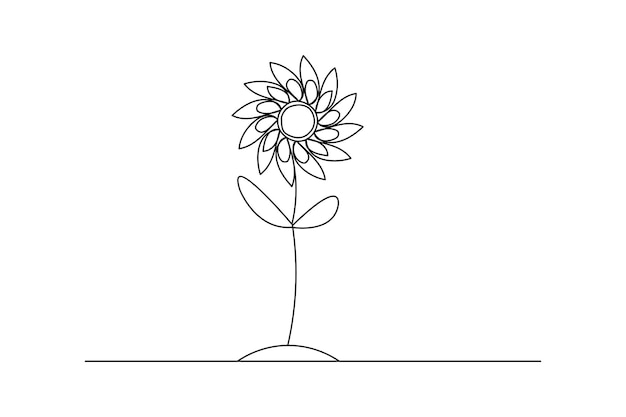 Dibujo continuo de girasol de una línea y icono vectorial de contorno aislado de estilo minimalista