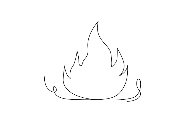 Dibujo continuo de hoguera de una sola línea e ilustración artística del concepto de fuego de contorno