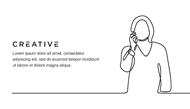 dibujo continuo de una joven hermosa mujer posando mientras habla por teléfono