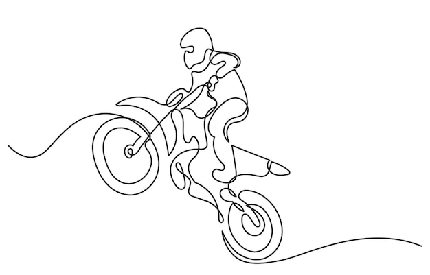 El dibujo continuo de un joven piloto de motocross en una bicicleta captura la emoción de los deportes extremos